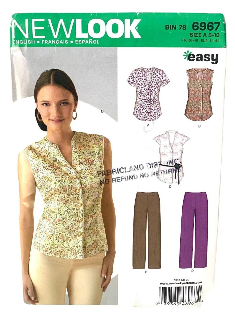 New Look 6967 Pattern Misses' Button Up Blouse Wide Leg Pants Uncut Size 8 10 12